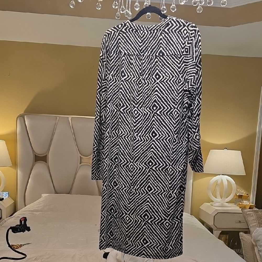 Michael Kors Monochrome Patterned Midi Dress Size 1X - Picture 7 of 15